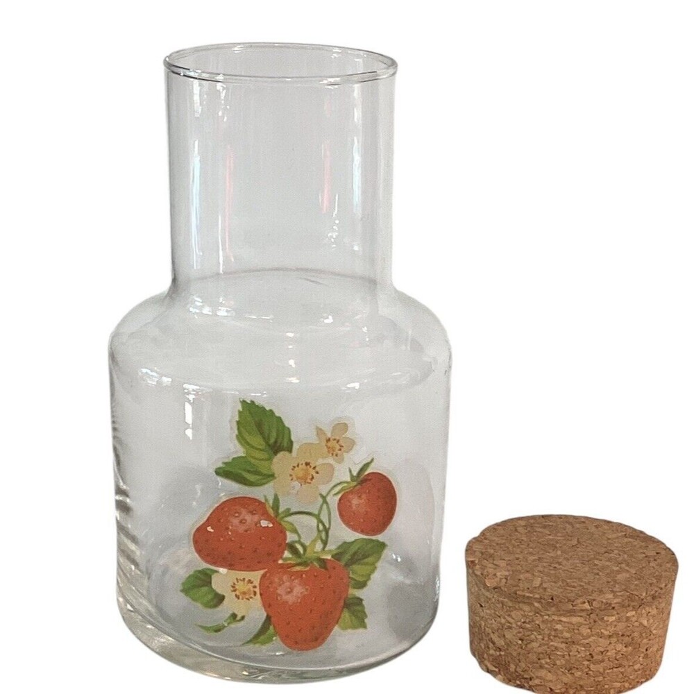 Juice Decanter Vintage Strawberries Design With Stopper 6.75in - Picture 5 of 6